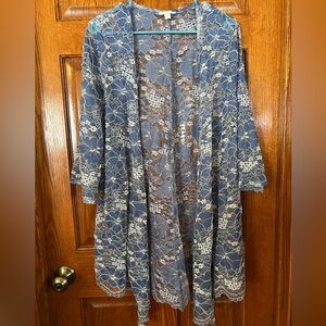 Cato Lace Cardigan 14/16w  3/4 Sleeves Blue & White